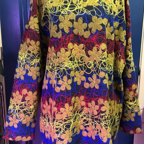 Zara Neon Blue Red Yellow Floral Embroidered Scribbles Tunic Dress Size M-L NWT - Picture 6 of 6